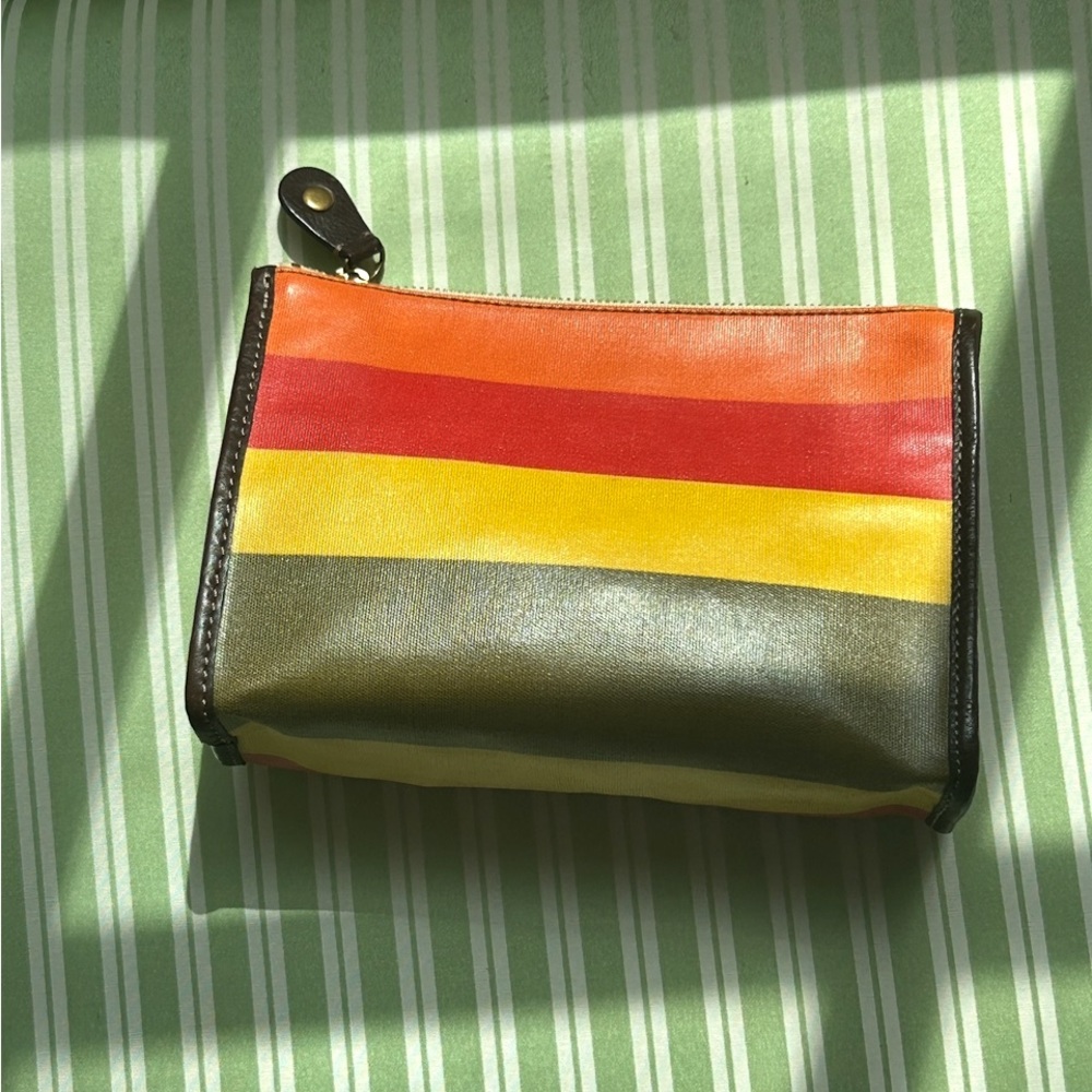 J Crew Sporty Rugby Bag Stripes Traveler Zip Clutch Bag Toiletry Pouch Makeup